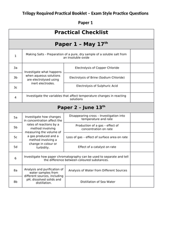 AQA Trilogy Chem Paper 1 Required Prac Exam Qs and Notes