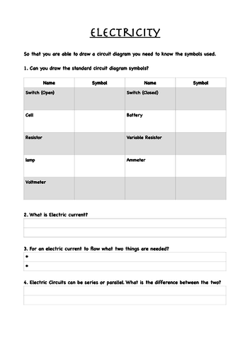 Ks3 Electricity Current And Voltage Recap Worksheet Teaching Resources