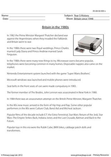 KS2 History Resource - Britain in the 1980s