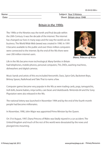KS2 History Resource: Britain in the 1990s