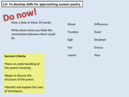 Unseen poetry - first glance - 'The Road Not Taken'