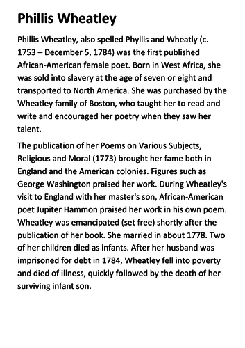 Phillis Wheatley Handout