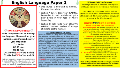 Pre-exam Revision Mats for AQA English Language Paper 1 and 2 (GCSE 8700)