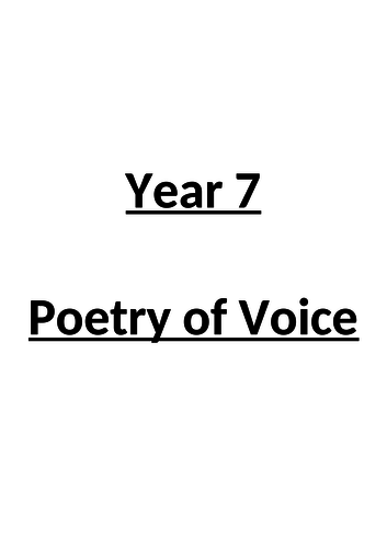 Poetry of Voice anthology for use at KS3