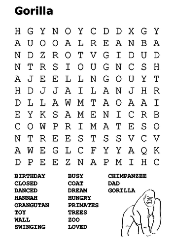 Gorilla by Anthony Brown Word Search