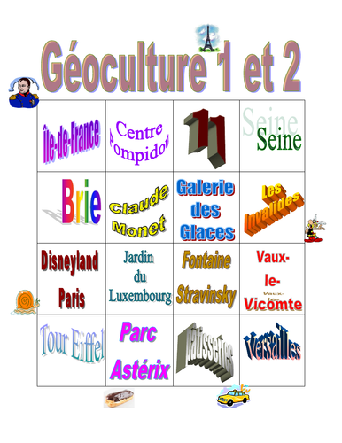 Bien Dit 1 Chapitres 1 et 2 Géoculture Bingo and Worksheet