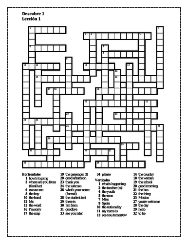 Descubre 1 Lección 1 Crossword