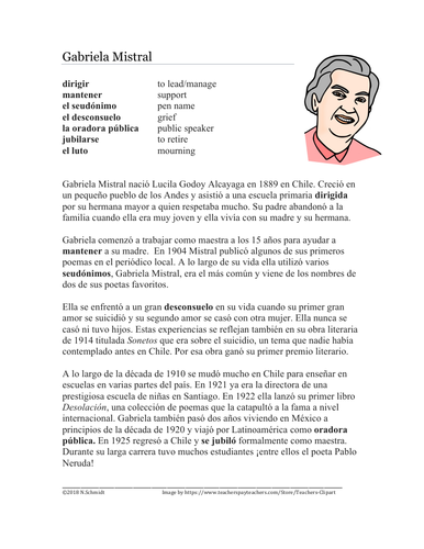 Gabriela Mistral Biografia Spanish Biography Of A Famous Chilean Poet Teaching Resources