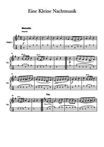Eine Kleine Nachtmusik 3rd Movement - Ukulele Score