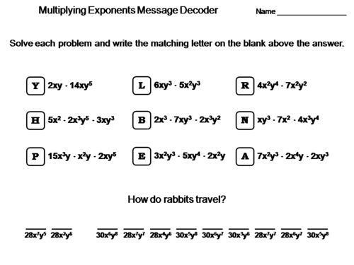 Multiplying Exponents Worksheet: Math Message Decoder