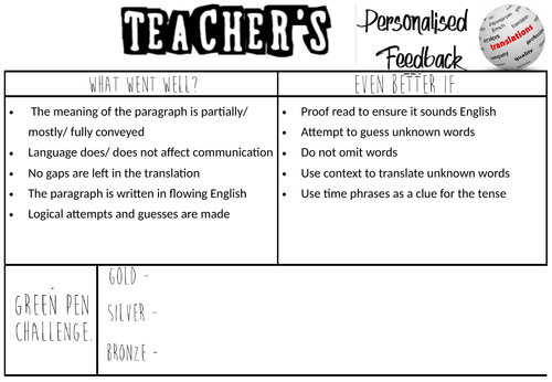 Translation into English Marking Sheet - Reduce Workload!