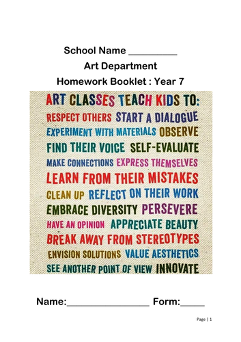 art design homework booklet ks3 teaching resources