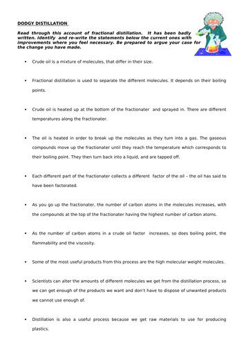 Dodgy  (Fractional) Distillation - GCSE Organic Chemistry Fuels Alkanes Alkenes AFL Exercise