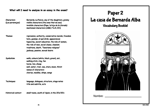 La casa de Bernarda Alba - Vocabulary Booklet