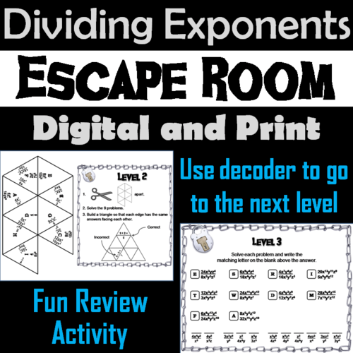 Dividing Exponents Game: Escape Room Math Activity