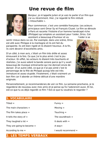 Écrire une critique de film (basé sur Intouchables) / Writing a film review in French