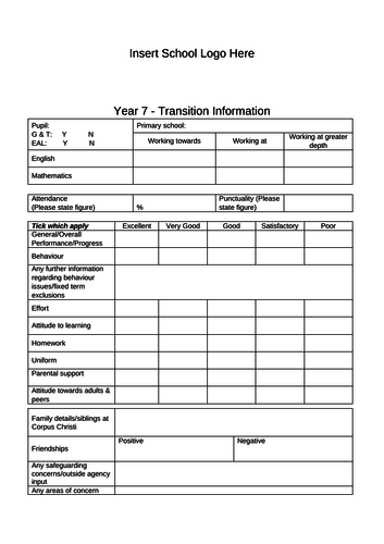 Year 7 Transition Data Form
