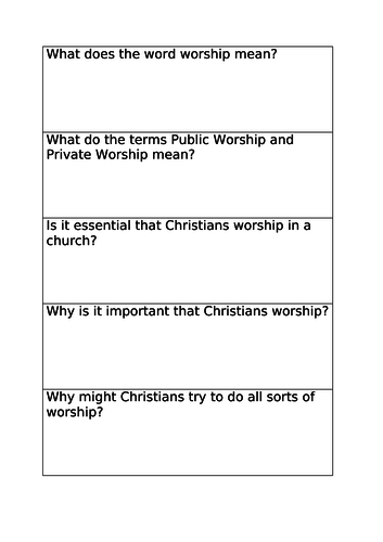 L2. Public and Private Worship AQA Religious Studies GCSE Christianity