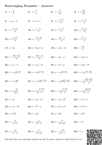 Algebra - Rearranging equations and formulae
