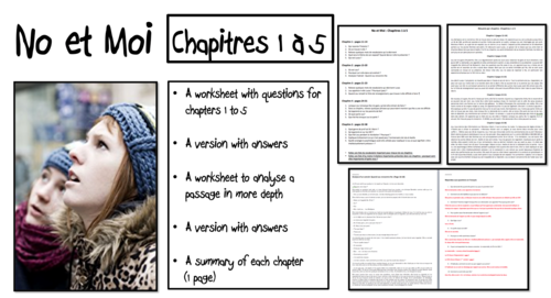 No et Moi- Chapitres 1 à 5- worksheets and summaries