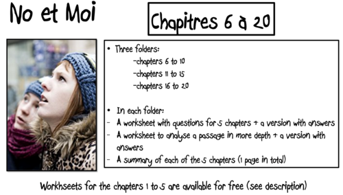 No et Moi- Worksheets to study chapters 6 to 20 and summary