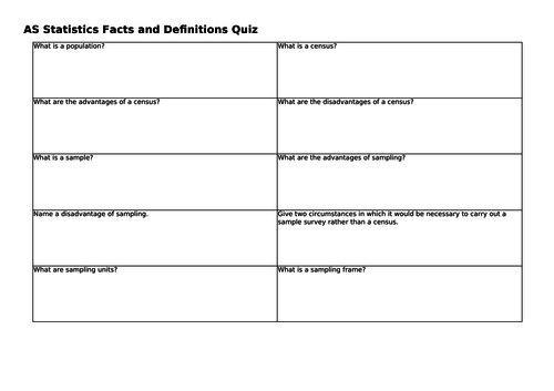 New AS Maths: Key Facts Quiz (Statistics)