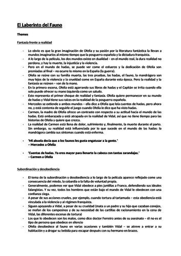 'El Laberinto del Fauno' (Pan's Labyrinth) Spanish A Level - All Revision Notes