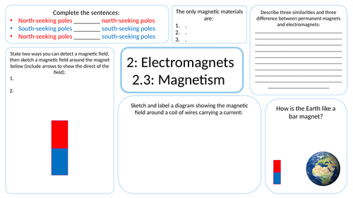 KS3 AQA Activate 2 Electromagnets part 2 Revision mat