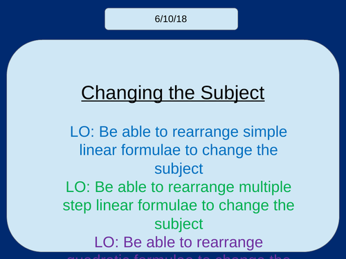 Changing the Subject / Rearranging Formulae KS3/KS4