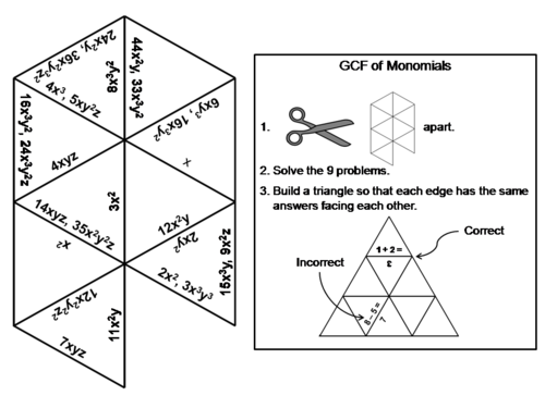 Greatest Common Factor (GCF) of Monomials Game: Math Tarsia Puzzle