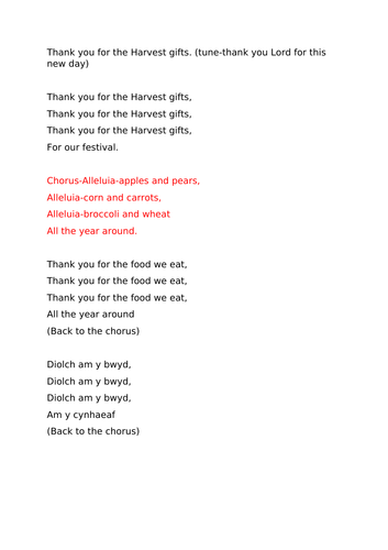 Harvest song for ks2