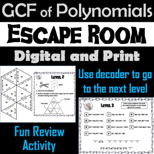 Greatest Common Factor (GCF) of Polynomials Game: Escape Room Math Activity