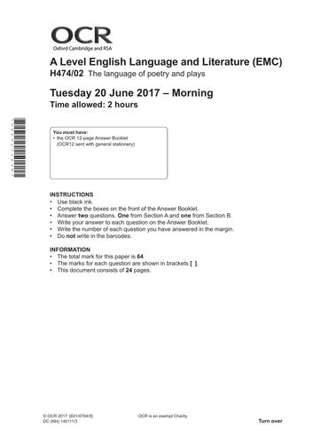 Exam Question Wintering Duffy OCR Lang/Lit