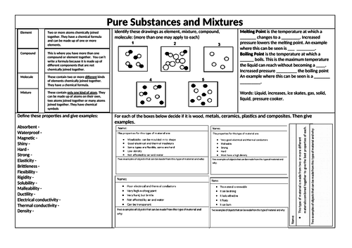 KS3 Pure Substances and Mixtures Revision Sheet