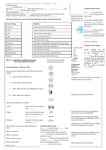 KS3 Electricity Revision Sheet