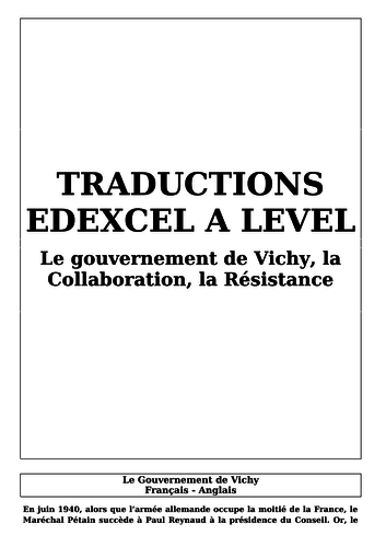A Level Translation Booklet - Vichy, Collaboration et Résistance