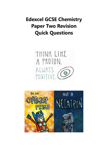 Edexcel GCSE CHEMISTRY Paper Two Revision Quick Questions New Spec 2018 AND DOUBLE AWARD