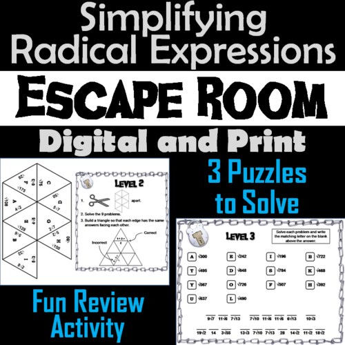 Simplifying Radical Expressions Game: Escape Room Math Activity