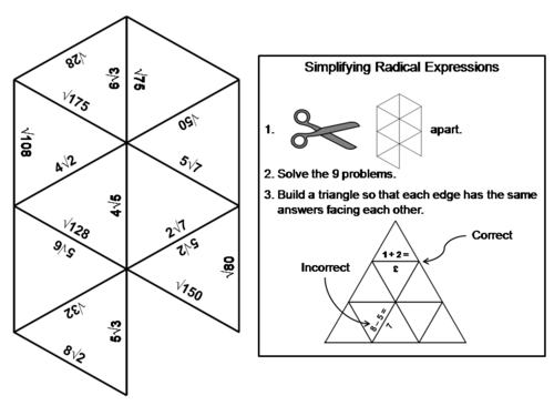 Simplifying Radical Expressions Game: Math Tarsia Puzzle