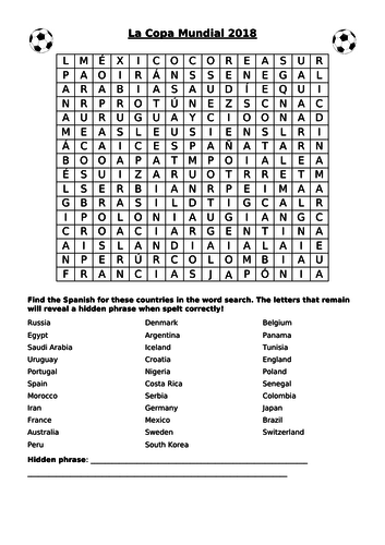 World Cup 2018 Spanish word search