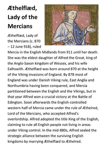 Æthelflæd, Lady of the Mercians Handout