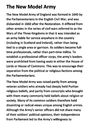 The New Model Army Handout