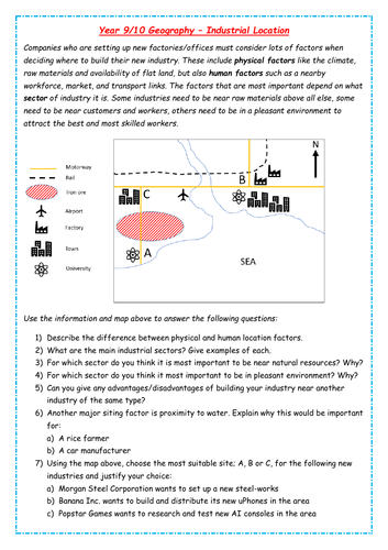 industrial location and map task ks3 4 geography industry unit teaching resources