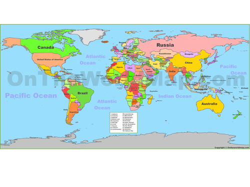 world map countries labeled kids