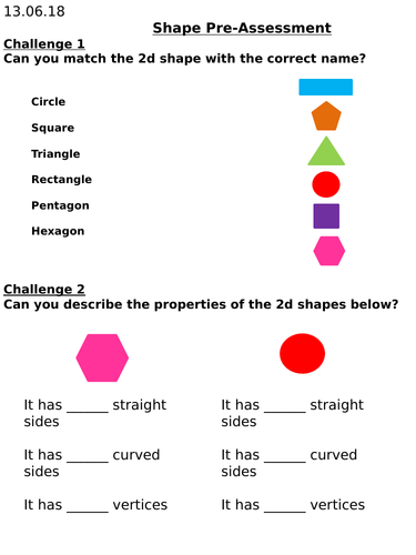 White Rose Year 3 Summer Block 3 Shape and Angles Pre-Assessment