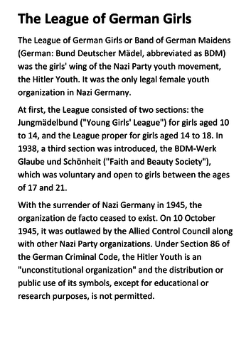 The League of German Girls Handout
