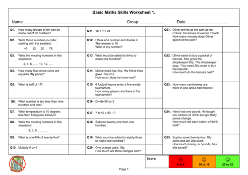 Basic Maths Skills Worksheets (Set 1) Teaching Resources