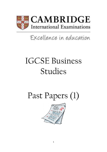 IGCSE Cambridge Business Studies Paper 1 Past Paper Questions Booklet