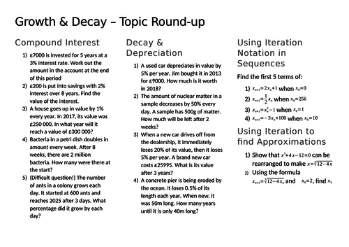 Growth Decay With Iterative Processes Revision Teaching Resources