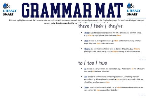 Grammar / Homophone Mat